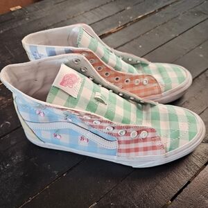 Vans Women's 10 Pastel Checkered High-Top Sneakers Gingham Embroidered Cherries